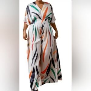 EE Chic Multicolor Abstract Wide Leg Pantsuit With Pockets